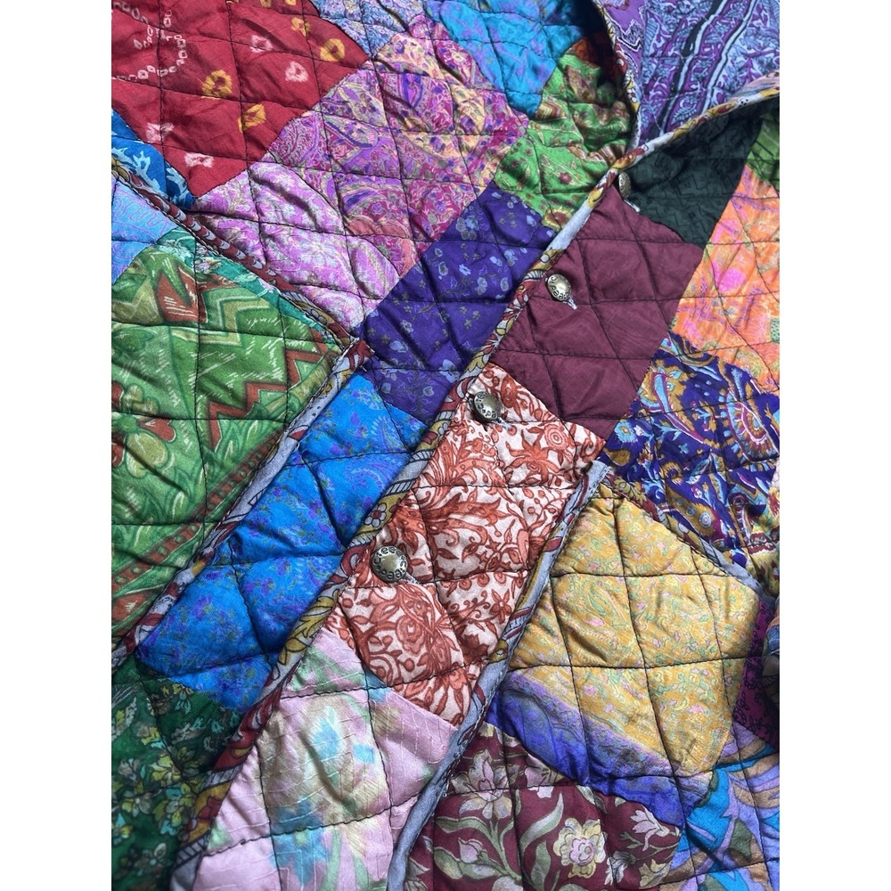C:eed Jacket Size XL Multicolor Silk Patchwork Beaded Boho Artsy Reversible VTG - Picture 6 of 16